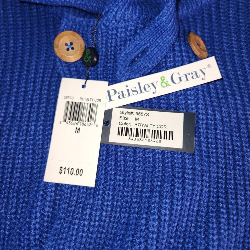 Paisley & Gray Men’s Royal Blue Button Cardigan Sweater Medium NWT - Picture 4 of 8